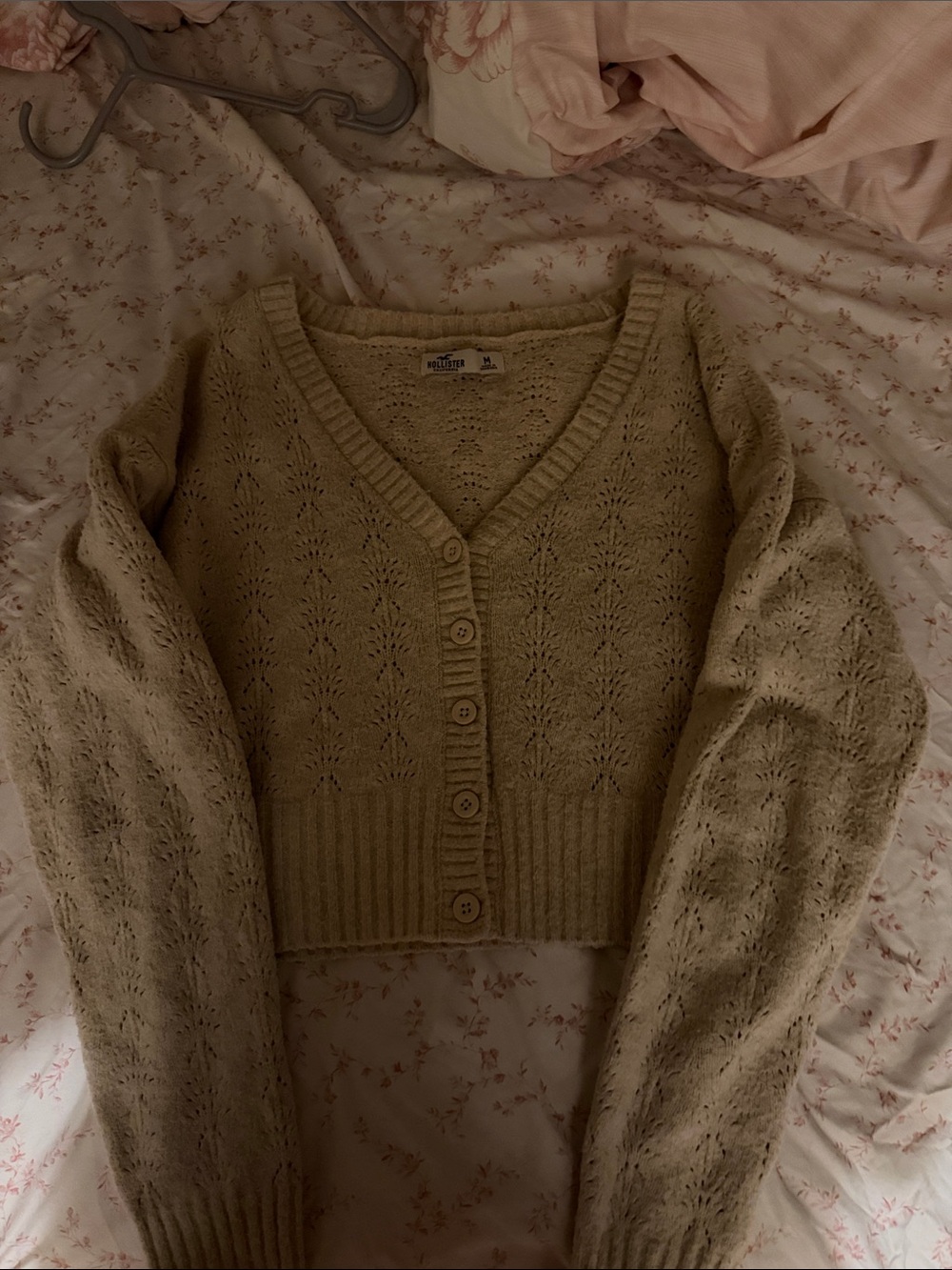 Hollister Beige Cropped Button Knit Cardigan